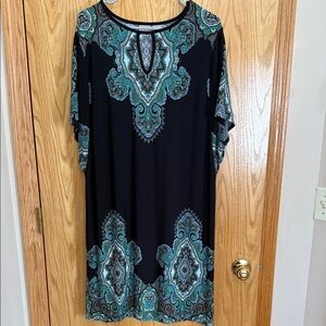 Chico’s Travelers 2 Black Teal Dress